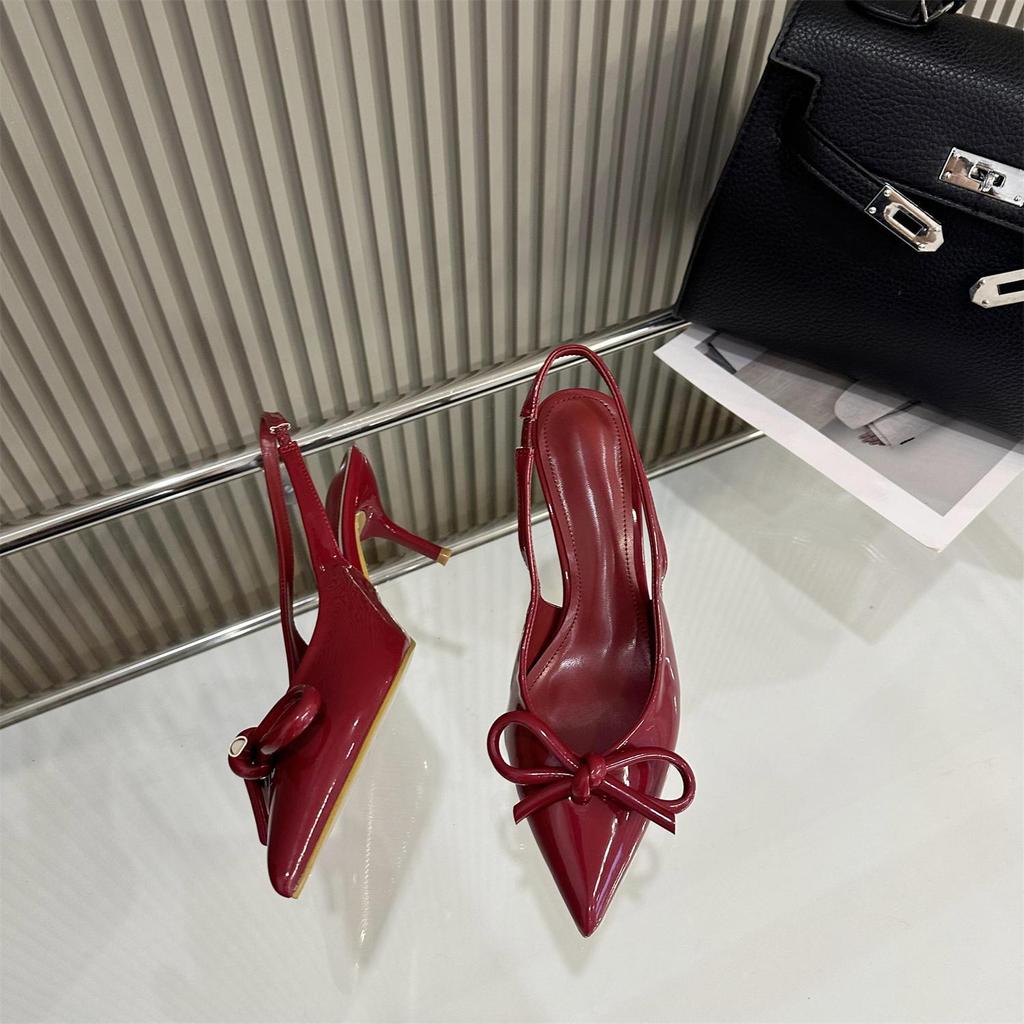 Босоножки Baotou весна и осень 2025 новые остроконечные туфли с бантом темпераментные туфли на высоком каблуке знаменитости модные пустые туфли для женщин