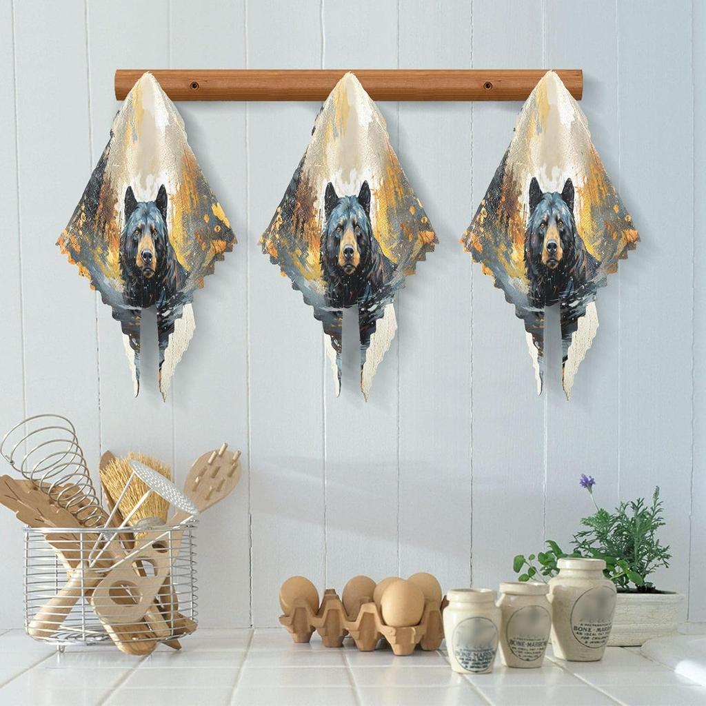 Bolaz Dish Cloths Dish Towels Kitchen Towels 6 Pack Sets Absorbent Black Bear Soft Decorative Reble Nonstick Oil Washable