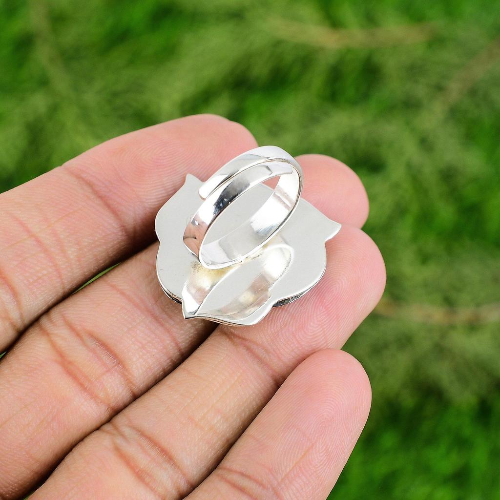 Natural White Topaz Solitaire Flower Adjustable Ring 925 Silver For Girls