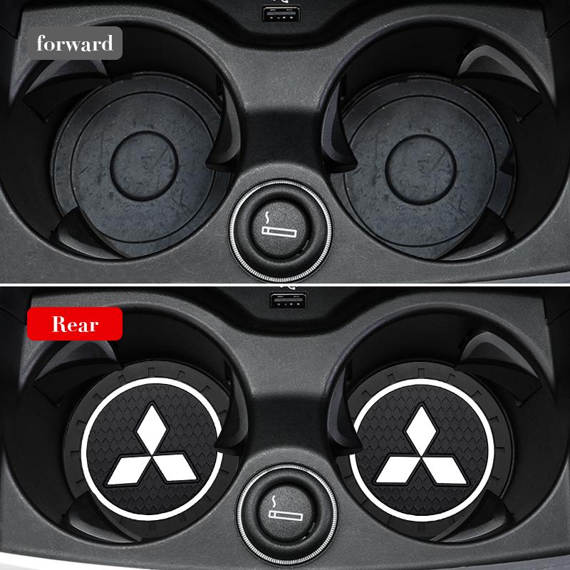 For Mitsubishi Ralliart Lancer Ex Outlander Pajero ASX EVO Car Logo Coaster Anti-skid Mats Water Cup Pads Emblem Car Accessories