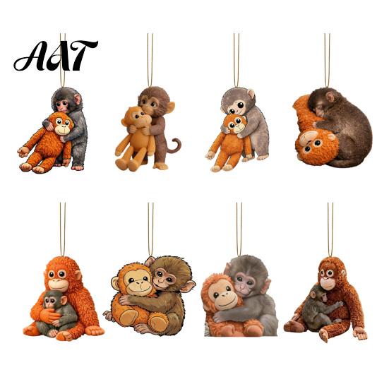 Cute Monkey Keychain 2D Holding Plush Toy Bag Cartoon Keyring Charm Acrylic Hanging Pendant for Backpack Purse Car Keys Decorative Accessory