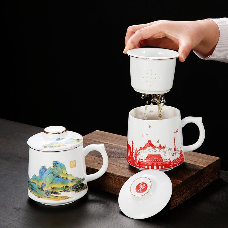 Красный керамический набор чайных чашек с логотипом для памятных корпоративных подарков