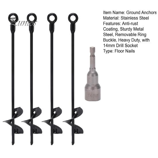 4 шт. спиральные наземные анкеры, сверхмощные анкеры для батутов, антикоррозийное покрытие, стабильная фиксация кольев для палаток с сверлильным гнездом 14 мм для качелей, навесов, палаток