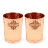 Pure Copper Plain Glass with Hammered Design, Drinking Serving Water, Yoga Ayurveda, Volume-300 Ml, Pack of 2
