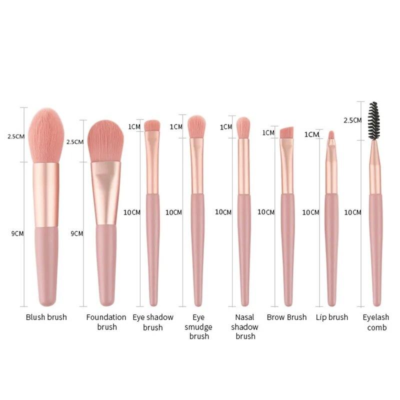 Makeup Brush Set 8-Piece Mini Travel Soft Makeup Brush Set Portable Eyeshadow Brush Foundation Eyelashes Concealer Blush