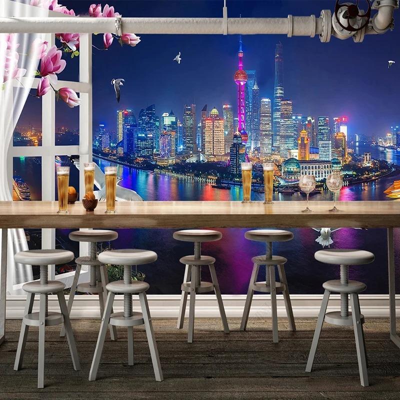 Beautiful Night View Photo Murals Living Room Sofa Background Wall Decor 3d Wallpaper