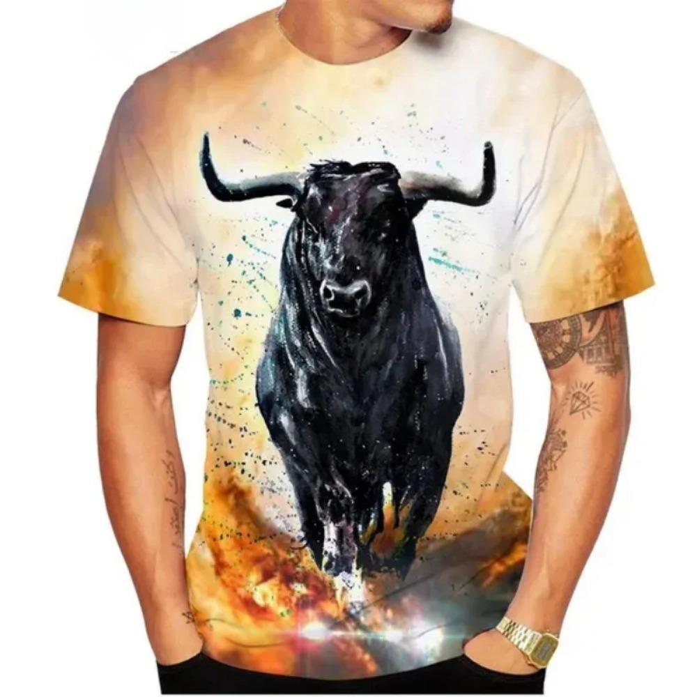 Футболки с принтом Summer Bull 3D Streetwear Мужская мода Повседневная футболка большого размера с круглым вырезом и короткими рукавами Футболки Топы Одежда