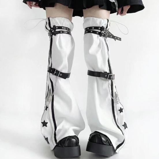 1 пара гетр для горячих девушек, регулируемый пояс, декор в виде цепочки, носки в стиле хип-хоп, леггинсы со звездным принтом, контрастные цветные нескользящие носки на шнурке