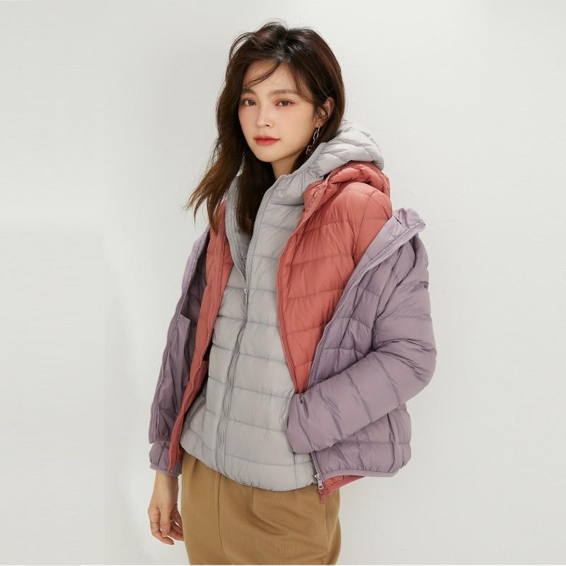 Womens Lightweight Hooded Down Jacket Short Puffer Coat 90% White Duck Fill Slim Fit Winter Outerwear