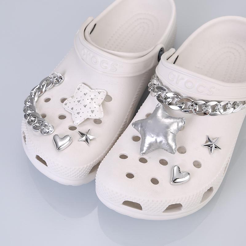 Милые мультяшные серебряные звезды хлопковые Crocs DIY цветы для обуви и аксессуары-пряжки
