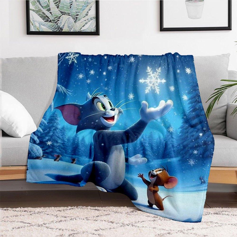 Tom & Jerry Winter Snowflake Phone WallpaperBlanket Flannel Throw Blanket for Sofa, Bed, Travel, Camping, Office