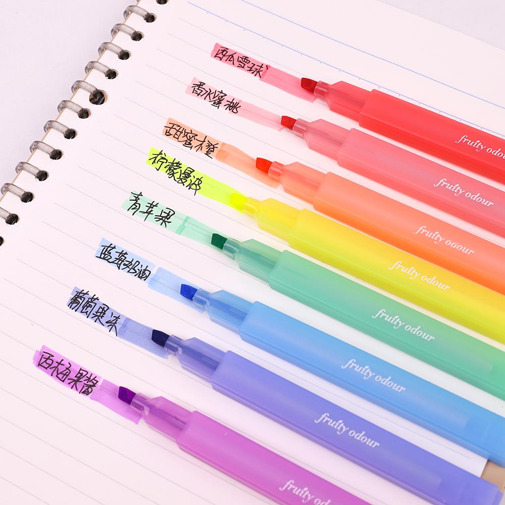 4pcs Fruity Odour Color Highlighter Pens Set Fruit Buffet Design Soft Brush Tip Marker Liner for Drawing Painting