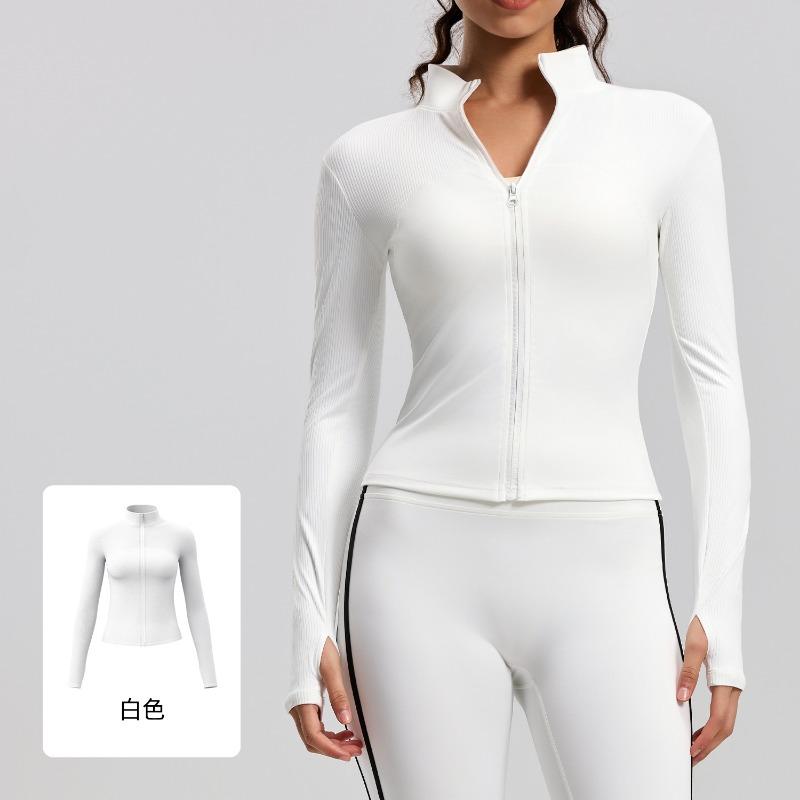 Women Slim Fit Striped Stand Collar Sports Jacket For Running Yoga
