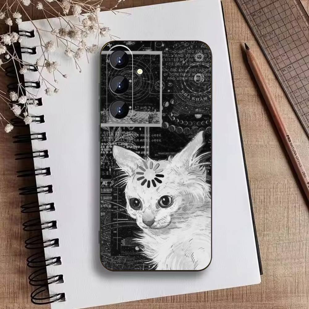 Чехол для телефона с рисунком думающего кота для Samsung Galaxy A73, A21s, A22, A31, A52, A53, A71, A41, мягкий черный корпус