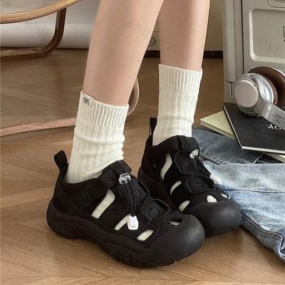 Модные летние женские повседневные спортивные сандалии 2025 Новые с вырезами Дышащие Нескользящие Уличная повседневная обувь Комфортные Ретро Пляжные сандалии