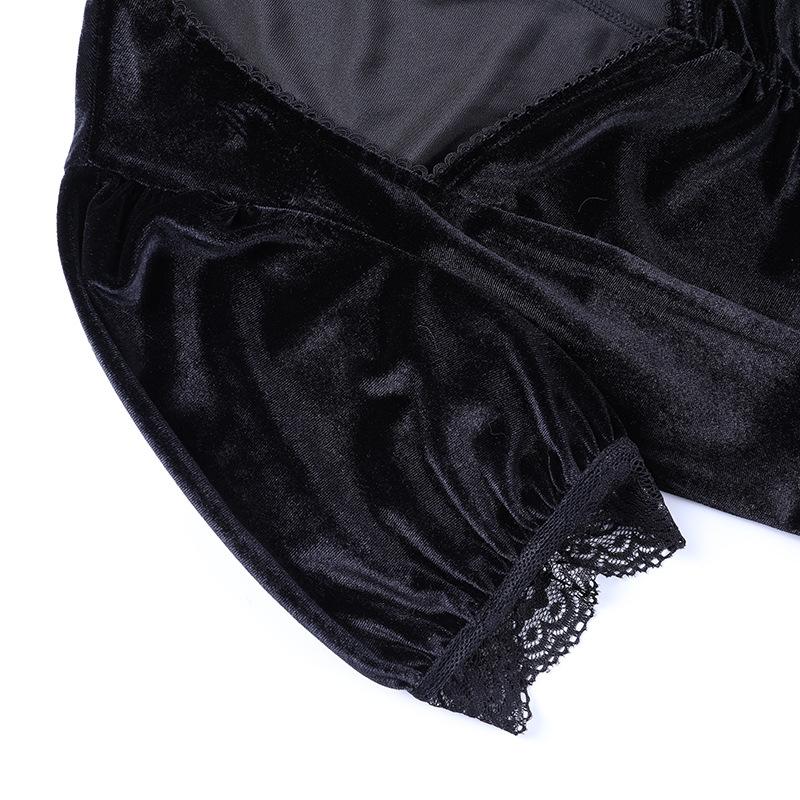 GMXIA Платье из темной замши с квадратным воротником, кружевной кромкой и пышными рукавами, однотонная юбка на осень и зиму для женщин