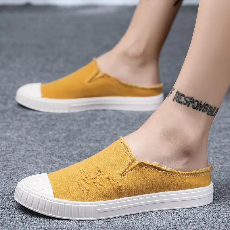 Fashion Slides Canvas Summer Men's Shoe Casual Y2k Male Slipper With Stylish Hot Rubber Comfortable Low Price Clappers 2024 Original