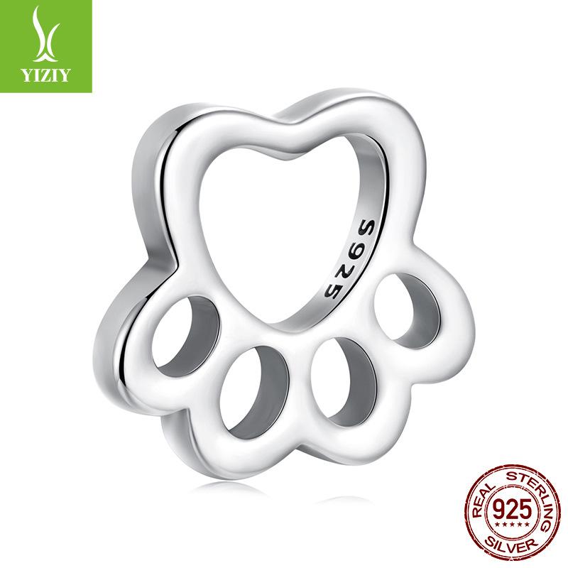 Cute Pet Paw Print S925 Sterling Silver Beads, Warm And Cute Design Diy Charm String Accessories