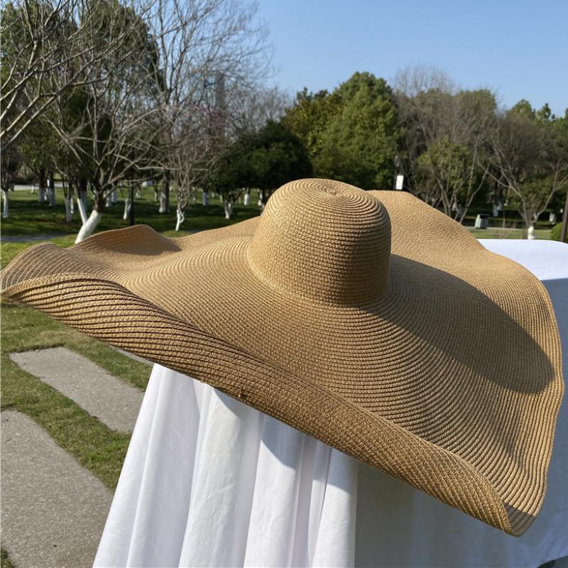 HT3183 Extra Big Large Wide Brim Hat Women Summer Sun Hat Dome Packable Solid Straw Beach Hat Female Sun Shade Women Floppy Hat