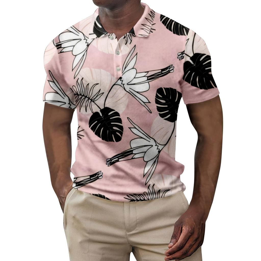 Men's Summer Hawaii Printed Golf Shirt Botton Short Sleeve Top Men's Casual Fashion Shirt