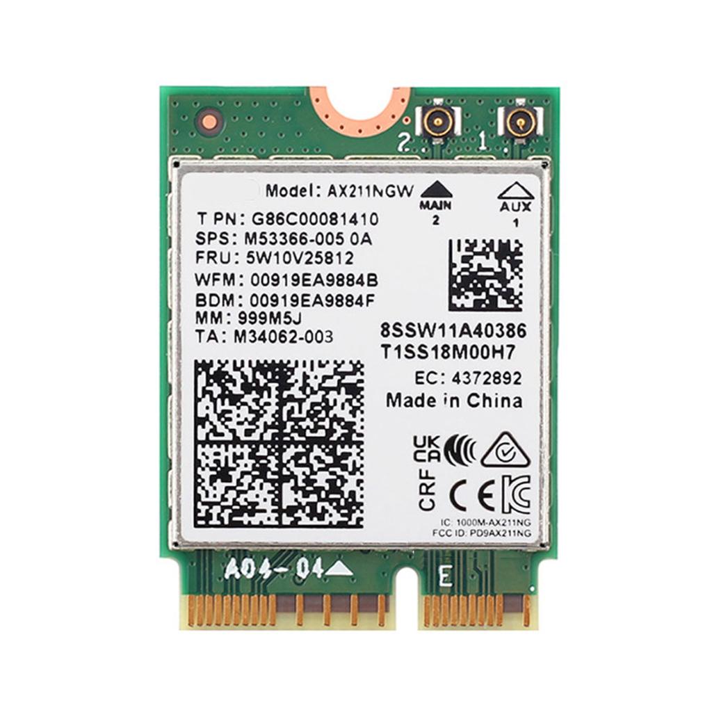AX211NGW WiFi 6E Network Card BT5.3 Wireless Adapter Wi-Fi 6E 2 Antennas Tri-Band 2.4G/5G/6G 5374Mbps 802.11AX CNVio2