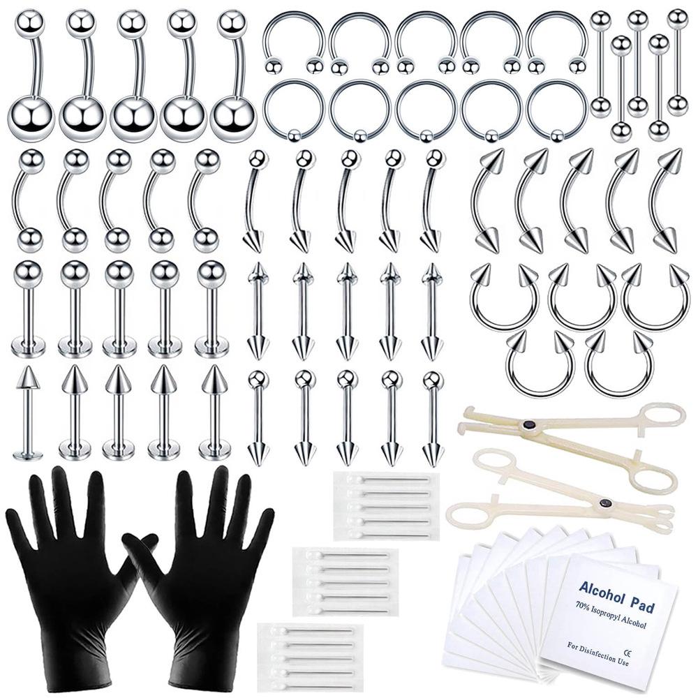 89-Piece Stainless Steel Piercing Set: Eyebrow, Lip, Nose, Horseshoe, and Belly Button Rings