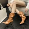 2025 Autumn New Pointed Thin Heel High Heel Temperament Thin French Fashion Sexy Beauty Female Internet Celebrity Short Boots