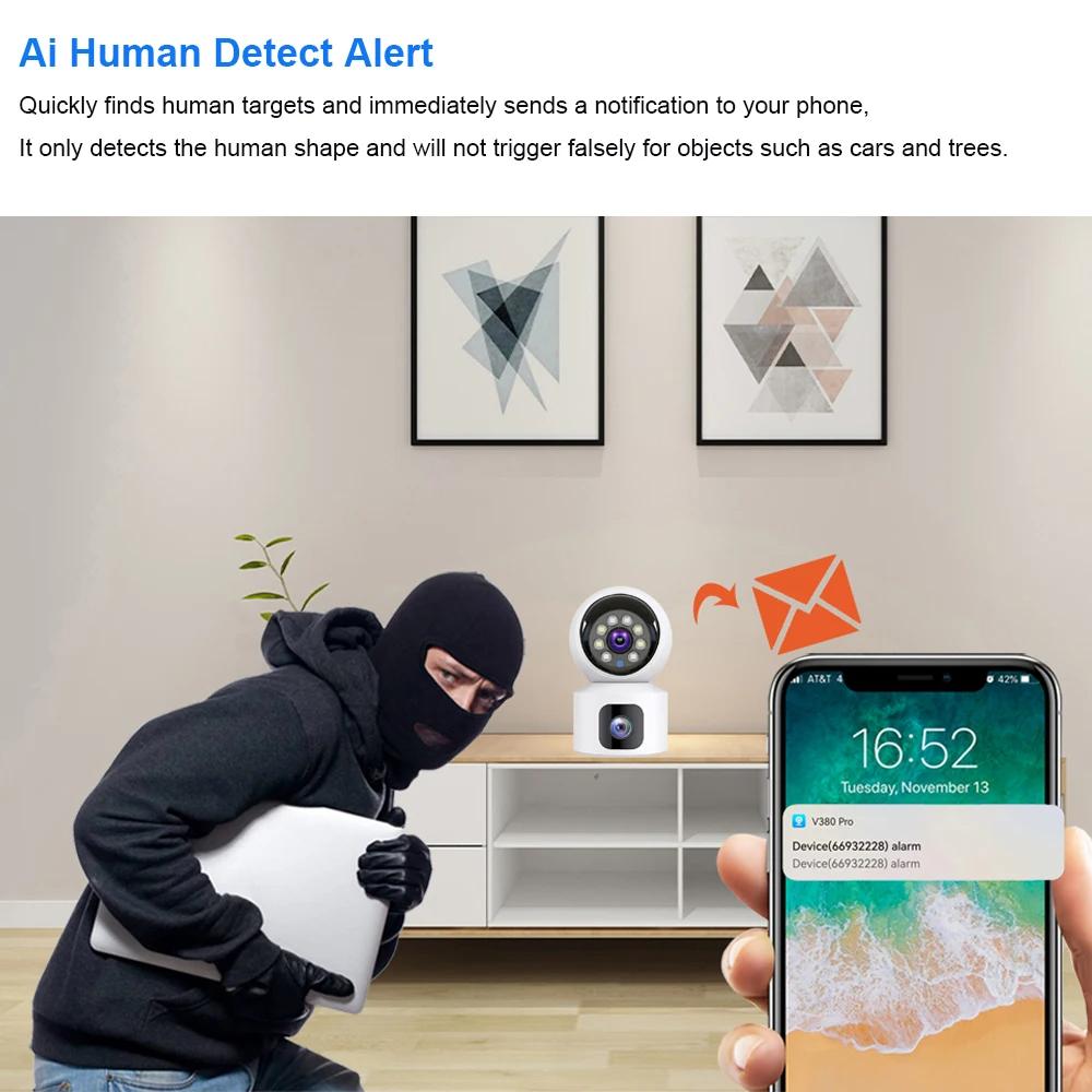 Mini 4G Camera Wireless Dual Lens Night Vision Indoor Baby Monitor AI Human Detect Video Camara V380 Pro CCTVSecurity Protection