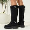 Autumn and Winter Casual Medium Heel Flat Bottom Large Size Versatile Suede Tall Women's Boots