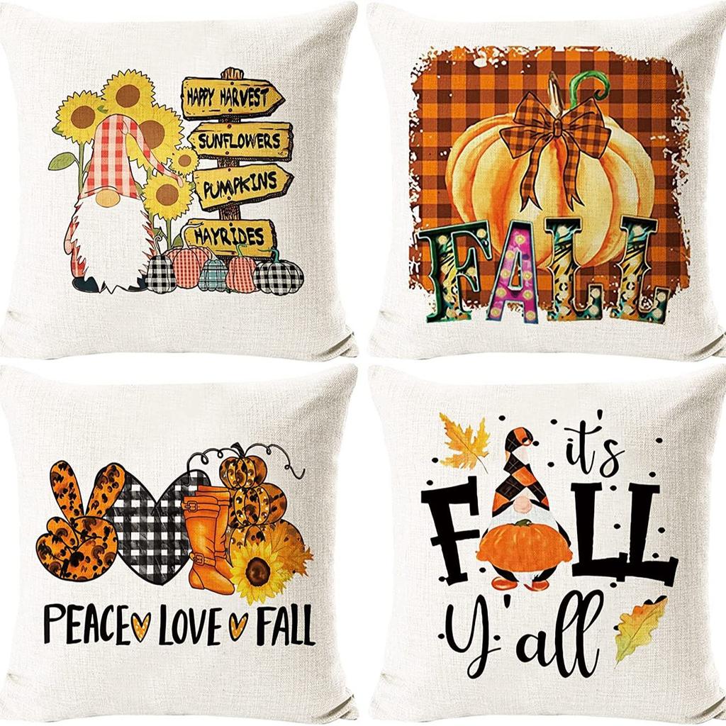 Thanksgiving Pumpkin Pillow Case Autumn Plant Flower Print Pillow Case Home Living Room Sofa Cushion Case