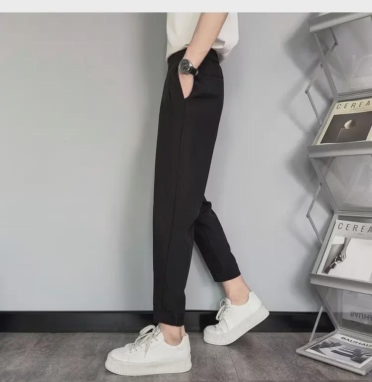 Мужские облегающие повседневные брюки Nine-Point Skinny белого цвета с эластичной резинкой