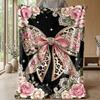 Rainbow Leopard Roses Bow Theme blanket Lightweight Warm Flannel Blanket Decorative Throw Blanket for Home Decoration