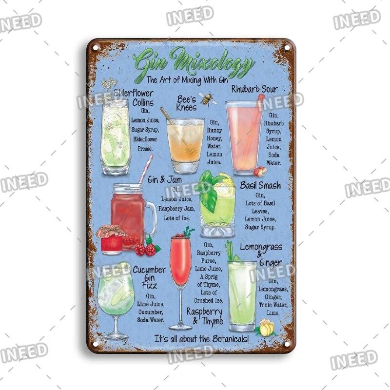 Retro Vintage Cocktail Recipe Tin Signs Metal Vintage Plaque Beer Metal Plate Decorative Plaque For Bar Pub Man Cave Wall Decor