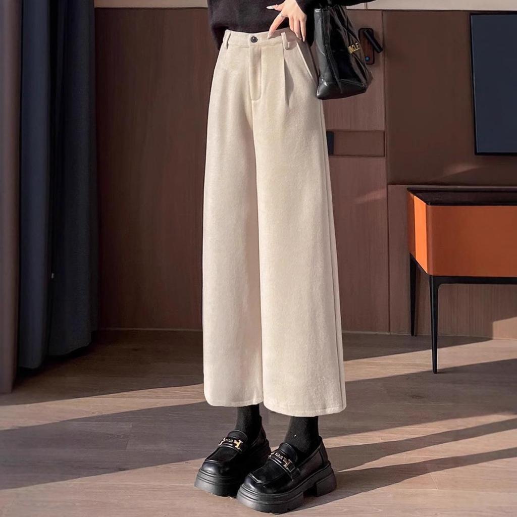 Женские черные шерстяные брюки с высокой посадкой и широкими штанинами, осень/зима 2024