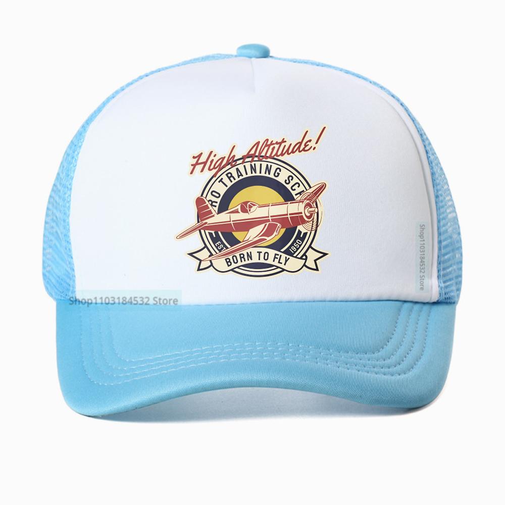 Funny High Altitude BORN TO FLY Vintage Airplane Baseball Cap Unisex Harajuku Summer Fashion Mesh Breathable Trucker Hat