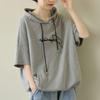 Plus Size Women Short Sleeve Summer Hoodie Korean Style Loose Casual Hooded Sweatshirts Oversized T-shirts Tops