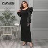 Bahor va Kuz Ayollar Libosi Katta O'lcham Moda Kvadrat Yoqa Pufak Yeng Keng Bichimli Elegant Libos