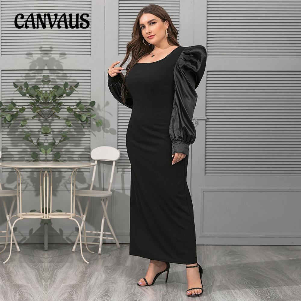 Весенне-осеннее женское платье большого размера, модное свободное элегантное платье с квадратным воротником и рукавами-пузырьками