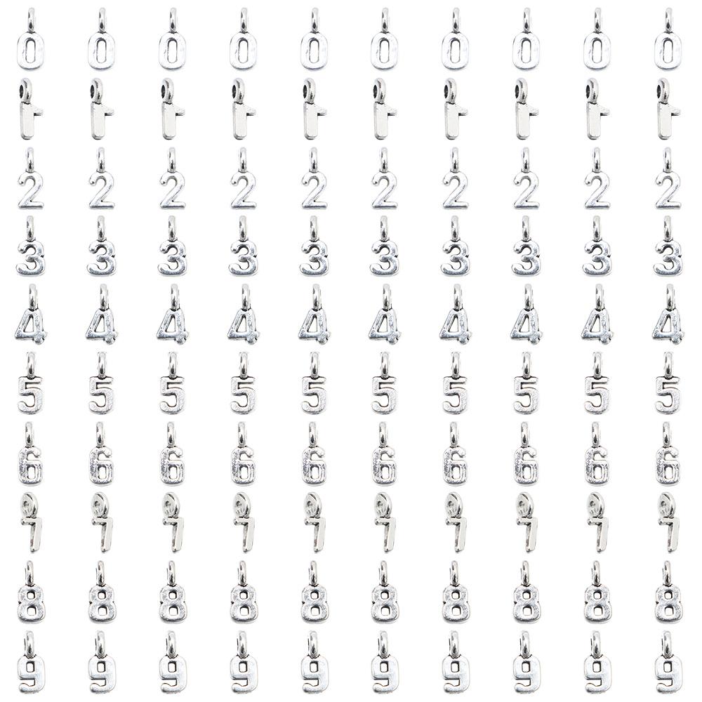 100pcs Sliver Number 0~9 Charms Alloy Number Pendants Brooch   Women