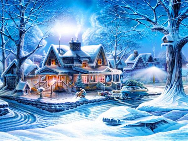 5D Diy Diamond Painting Winter Snow Full Square Round Embroidery Mosaic House Landscape Home Decor