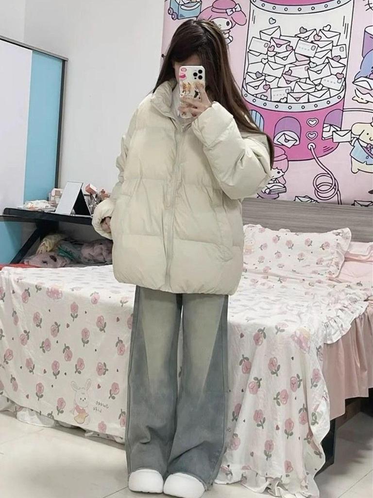 Женский пуховик оверсайз со стойкой - Теплый, повседневный и универсальный для осени/зимы