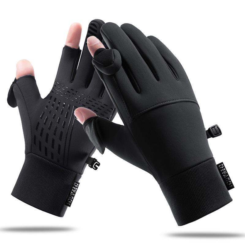 Men's Winter Windproof Waterproof Fingerless Touchscreen Cycling Gloves - Warm Fleece for Outdoor Sports