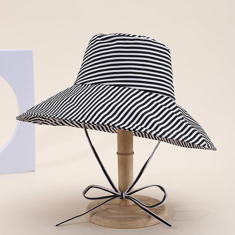Bucket Hat Women Spring Summer Striped Foldable Printing Wide Brimmed Sun Hat Outdoor Casual Travel Sun Hat Lady
