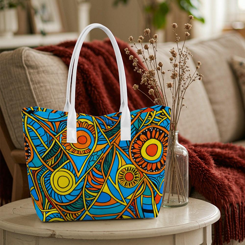 Bohemian Sun Pattern Tote Bag Casual Large Capacity Daily Use Handbag For Women Outdoor Shopping Portable Carryall Bag