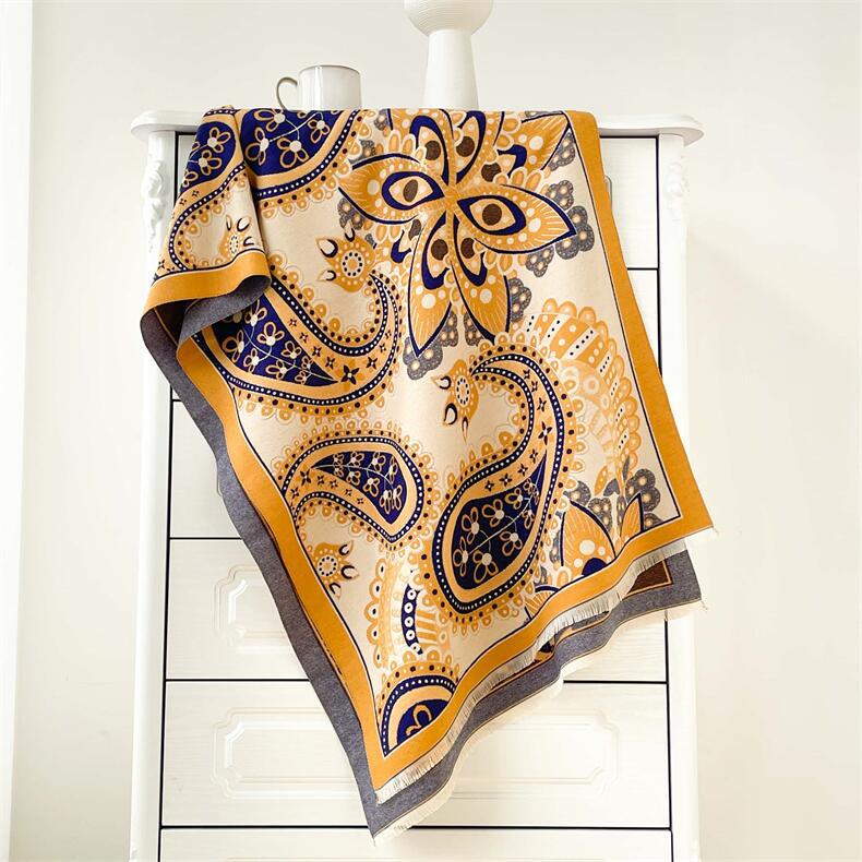 2024 Autumn/Winter New Color Blocked Imitation Cashmere Women'S Tassel Shawl Thickened Warm Double Sided Jacquard Wool Scarf