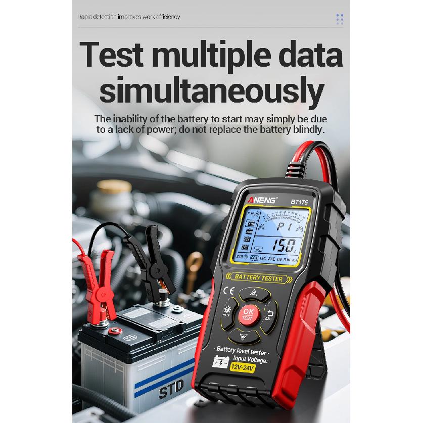 12V 24V Car Lead-Acid Battery Tester Analyzer Auto Load Test ANENG BT175 50~ 1999CCA Charging Circuit Loads Diagnostic Tools