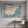 Spanish Map Background Cloth-Spain Map-Line Map Decor Picture for Travel,Educational Tool,Photo Shoot Background