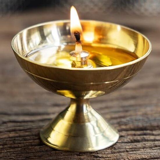 Танирика Латунная Дия с подставкой - Аканд Дияс для комнаты для пуджи, предметы для пуджи для украшения дома 2 x 1,85 дюйма // Экспортное качество