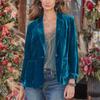 Gold Velvet Short Blazer Top Women's Long Sleeve Solid One Button Suit Jacket