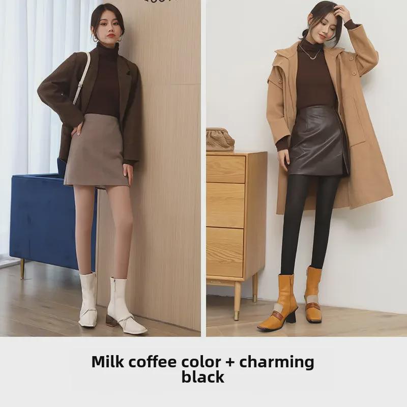 Женские черные прозрачные чулки из стали - колготки-антизацепы на весну/лето с конским маслом телесного цвета